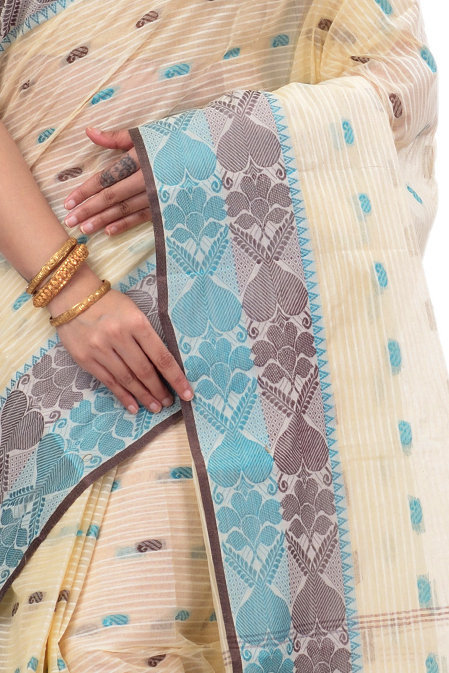 Green Brown Pure Cotton Aged_Women Tant Saree (405)